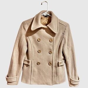 Express Studio Design Wool-Blend Beige Double Breasted Jacket Blazer, Small